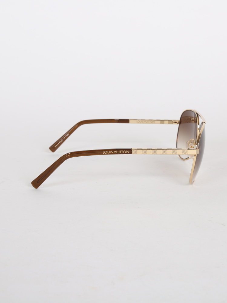 Louis Vuitton Goldtone Damier Pilote Sunglasses-Z0339U - Yoogi's