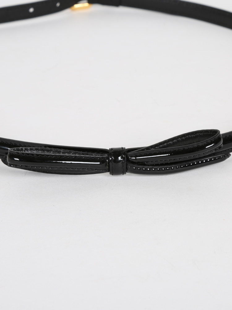 Prada - Black Patent Leather Thin Bow Belt 80 