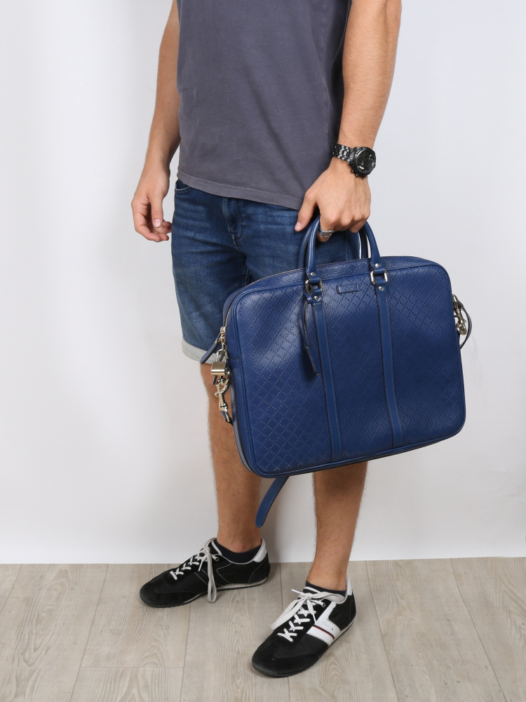 Gucci Blue Diamante Leather Briefcase www.luxurybags.eu