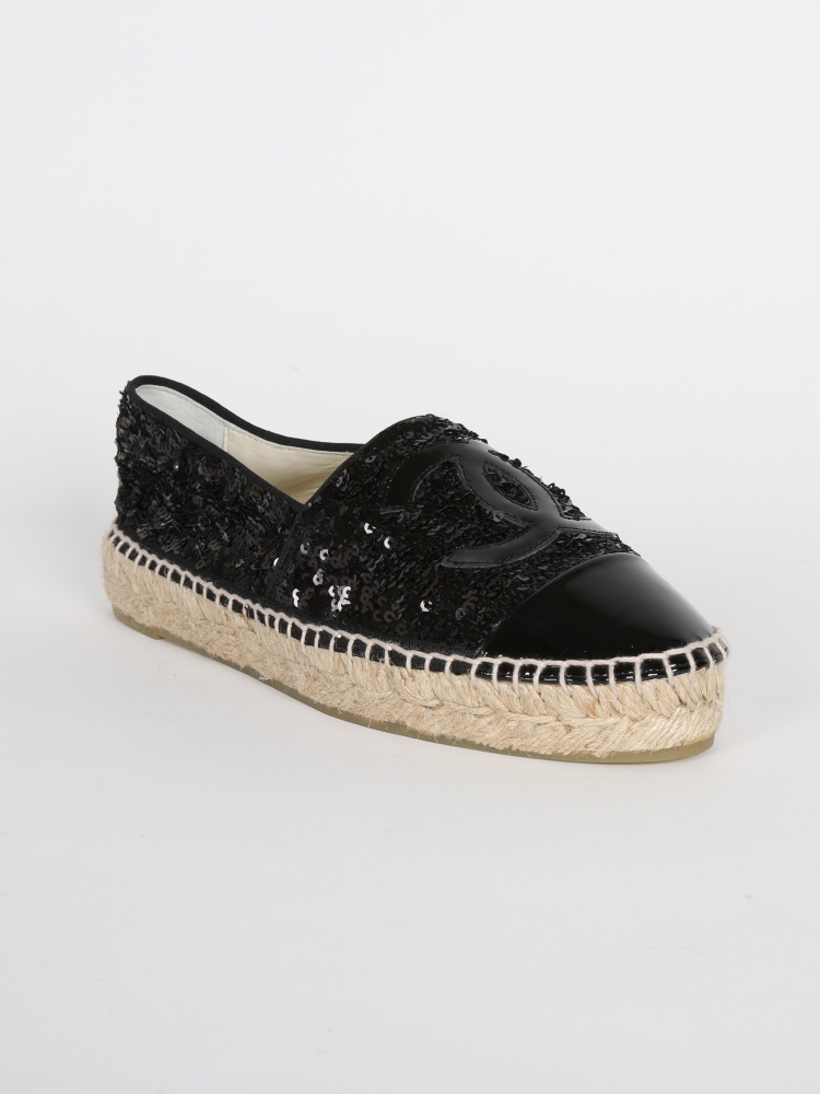 chanel black sequin espadrilles