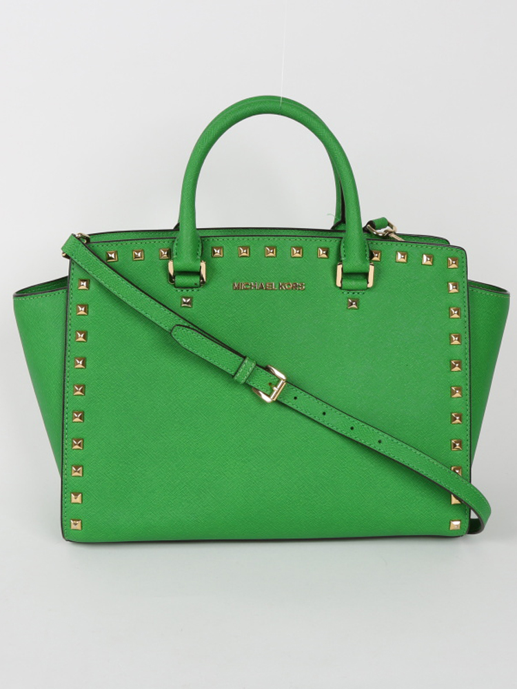 Michael Kors Selma Large Saffiano Studded Green www.luxurybags.eu