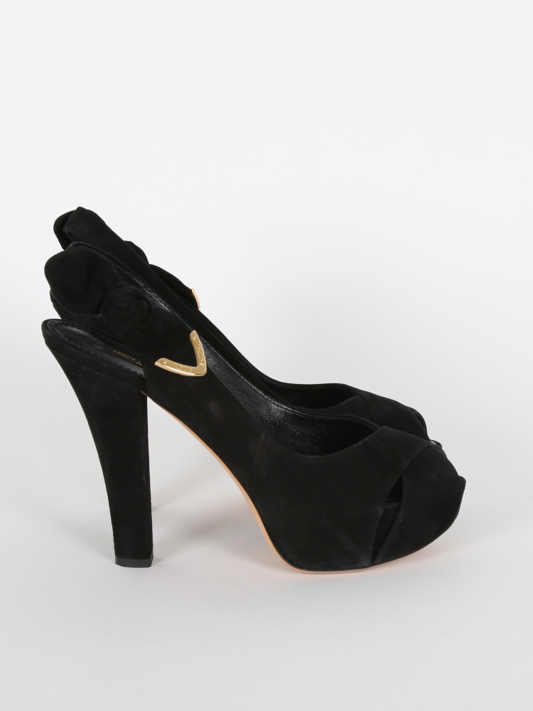 Louis Vuitton Black Suede Tonka Slingback Sandals Size 36.5