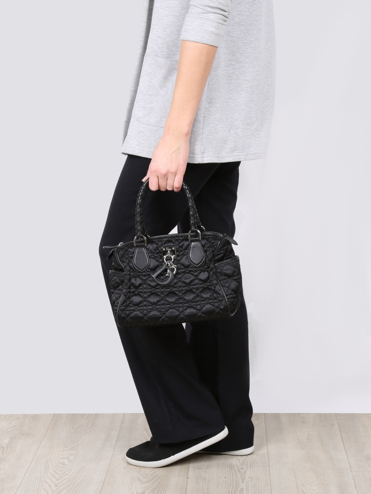CHRISTIAN DIOR Quilted Satin Tote Bag Black