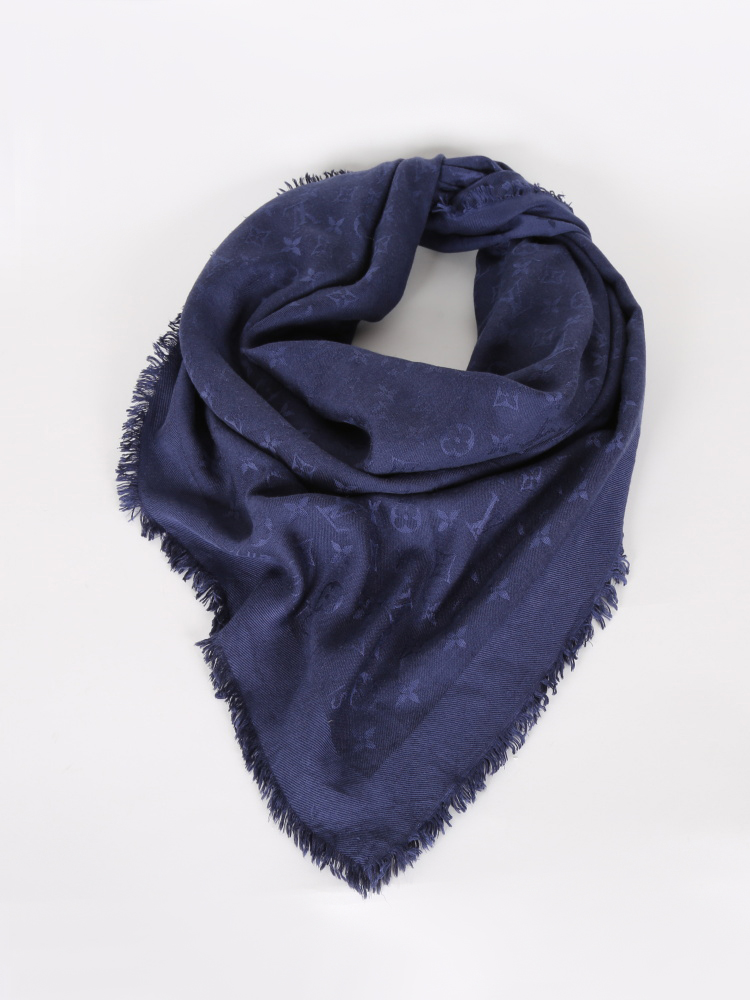 LOUIS VUITTON Silk Monogram Scarf/Shawl Night Blue-US