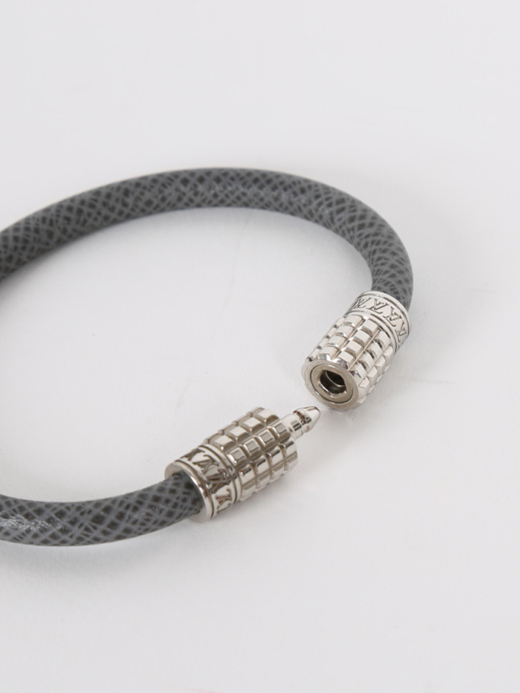 Louis Vuitton Grey Taiga Leather Digit Bracelet - Yoogi's Closet