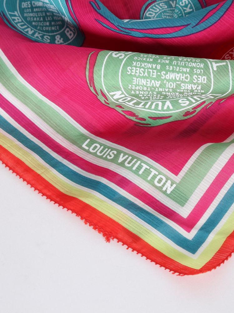 Louis Vuitton Multicolor Pink Lv Trunks and Bags Losange Scarf/Wrap