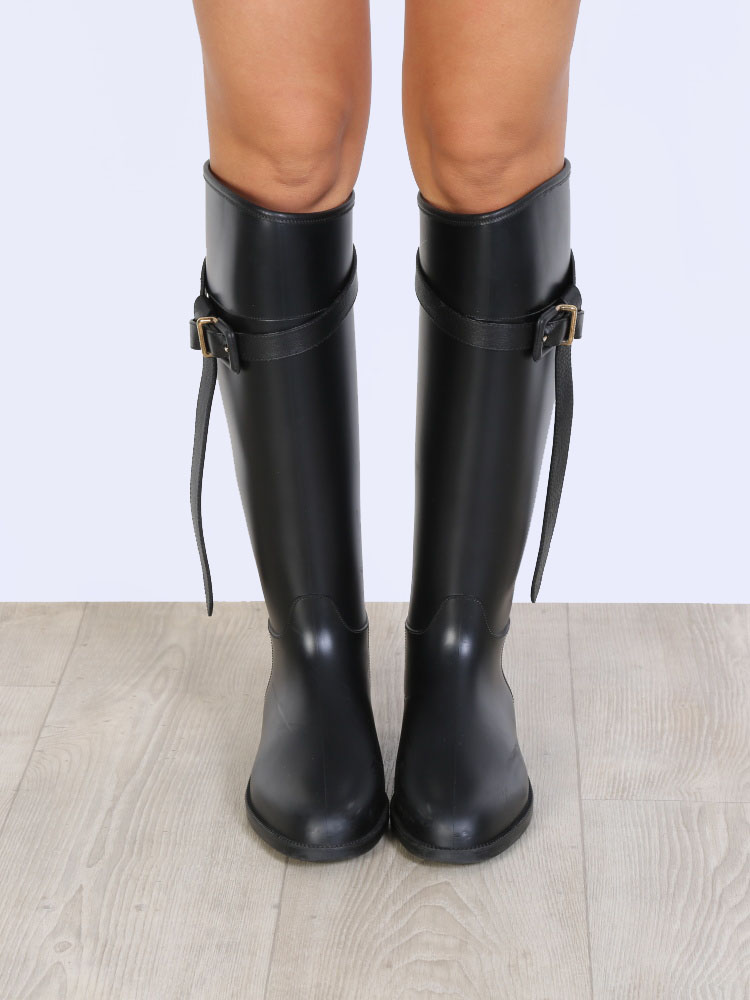 Burberry Belted Equestrian Rain Boots in Black