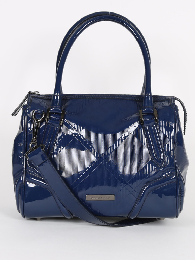 Burberry Embossed Check Patent Leather Blue Bag www.luxurybags.eu