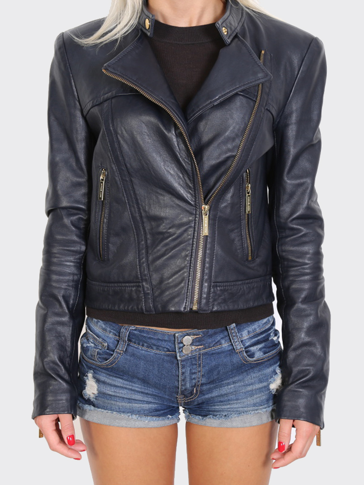 Michael kors blue clearance leather jacket