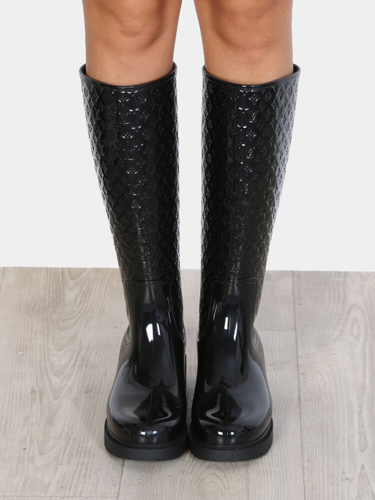Louis Vuitton Black Monogram Rubber Splash Rain Boots Size 8.5/39