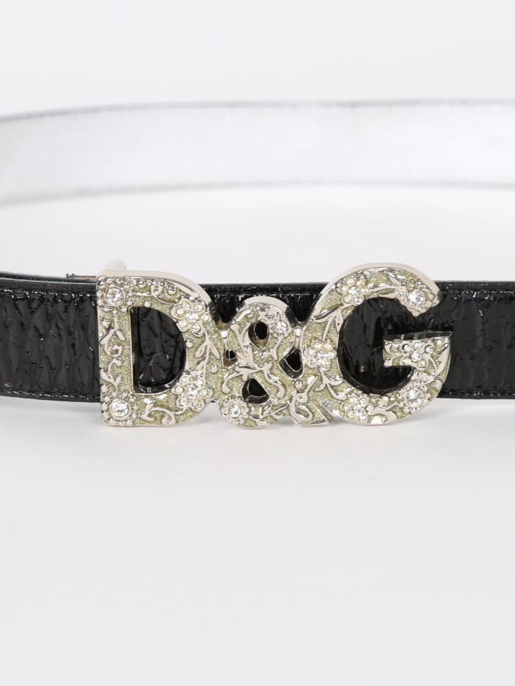 Dolce & Gabbana - Black Patent Leather DG Buckle Belt 95 