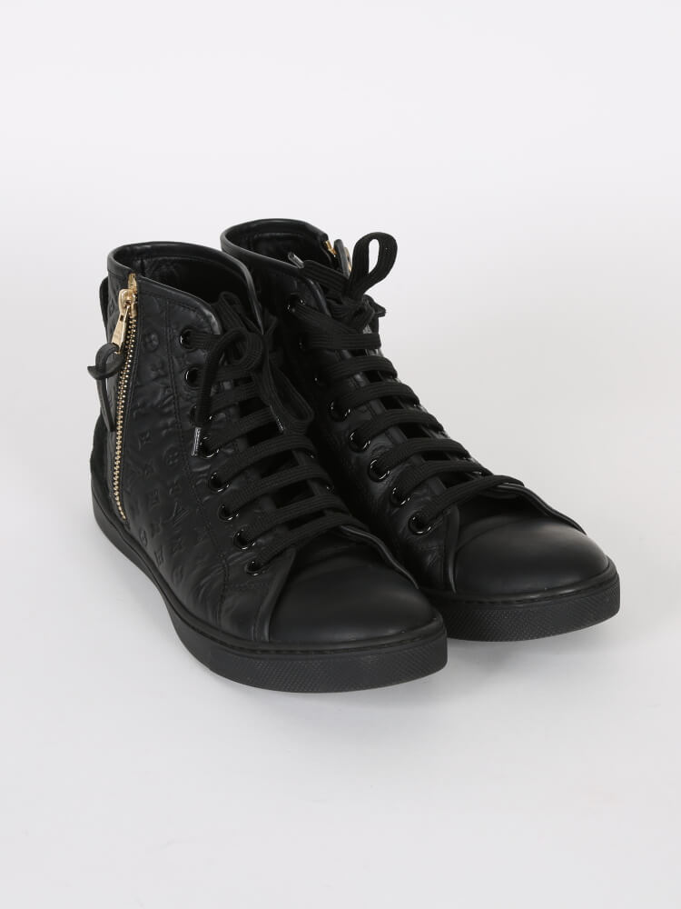 Louis Vuitton Black Leather Karakoram Pattern Punchy Sneaker Boots