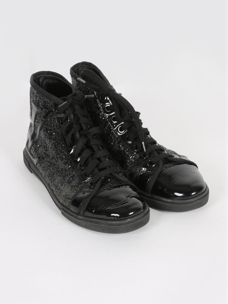 LOUIS VUITTON Glitter Punchy High Top Sneakers 36 Black 33644