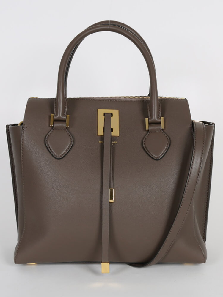 Michael Kors Collection Miranda Brown Leather Top Zip Tote www