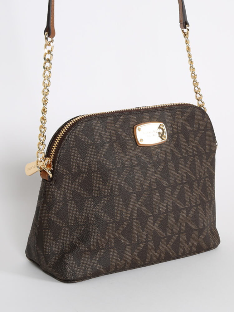 Michael Kors Cindy Dome Crossbody Bag MK Signature Brown www.luxurybags.eu