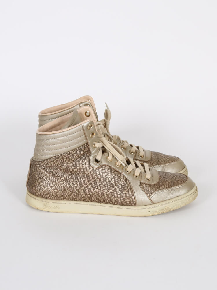 Gucci - Coda Gg Diamante Gold Leather High Top Sneakers 38 |  Www.Luxurybags.Eu