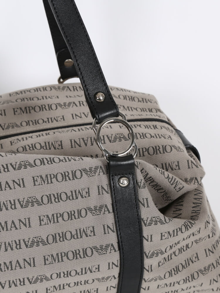 Emporio Armani Beige Logo Canvas Bowling Bag www.luxurybags.eu