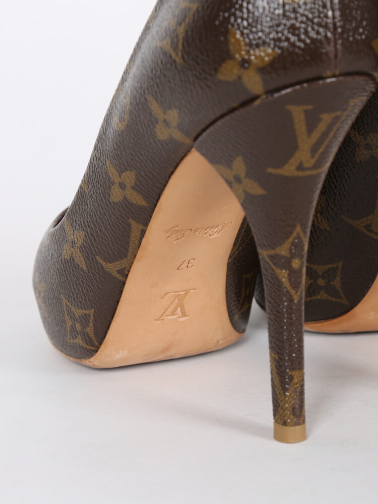Louis Vuitton Monogram Canvas Rosemary Peep Toe Platform Pumps Size 37.5
