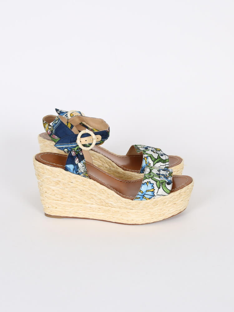 DOLCE & GABBANA Lolita floral-print stretch-silk espadrille wedge sandals