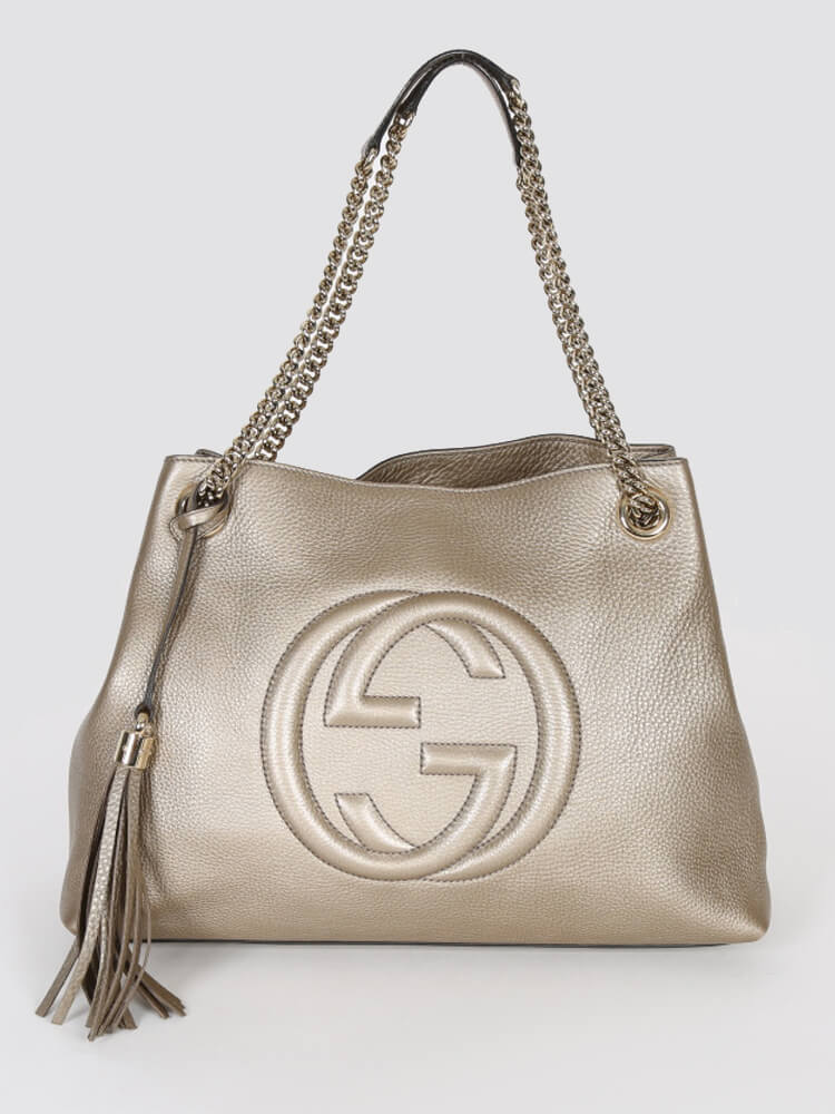 gucci metallic gold logo shoulder bag