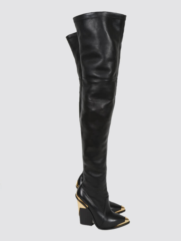 Black and gold 2024 over the knee boots