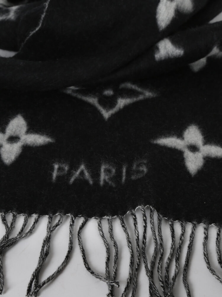 LOUIS VUITTON Cashmere Monogram Reykjavik Scarf Black 170207