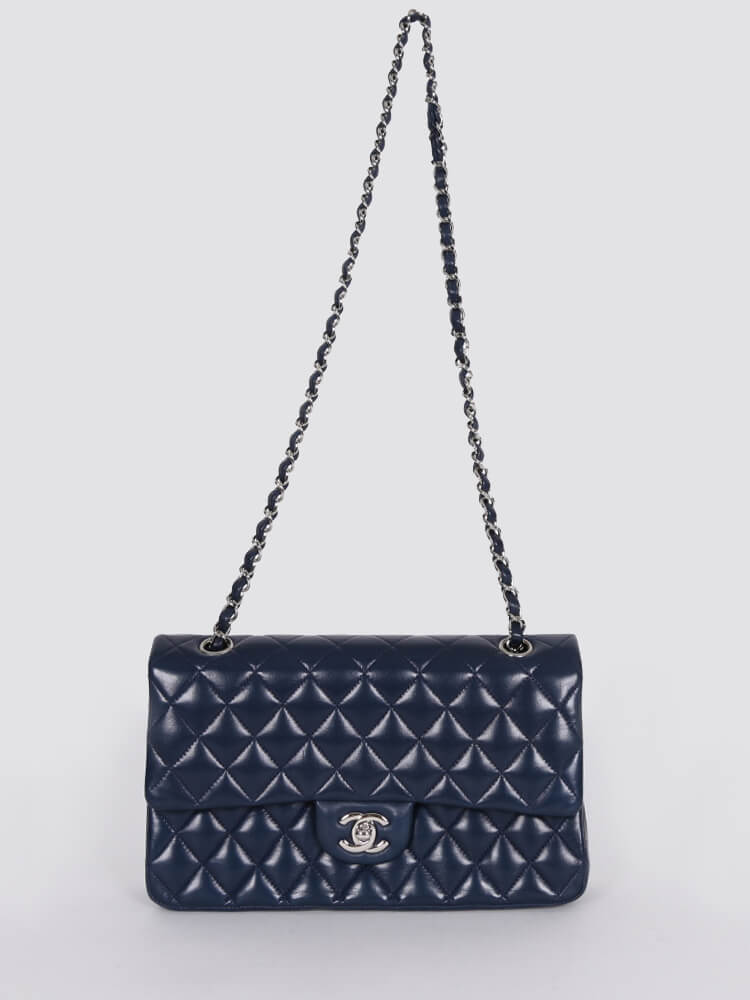 chanel flap bag lambskin navy blue