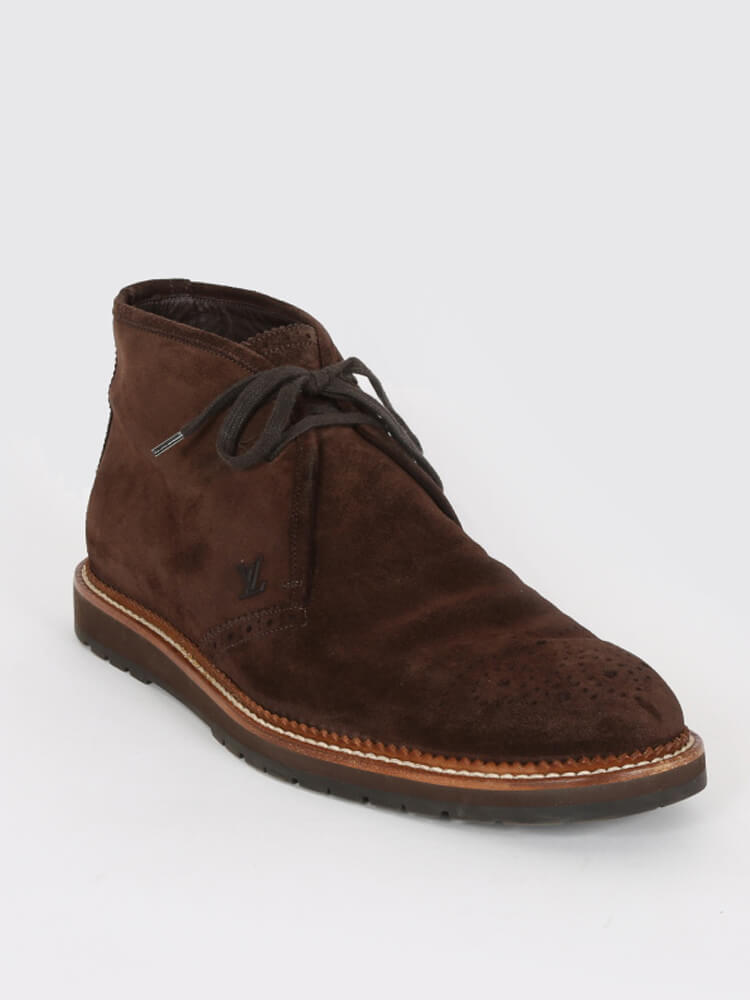 LOUIS VUITTON Mens Suede Brogues Ankle Boots 9 Brown 289689