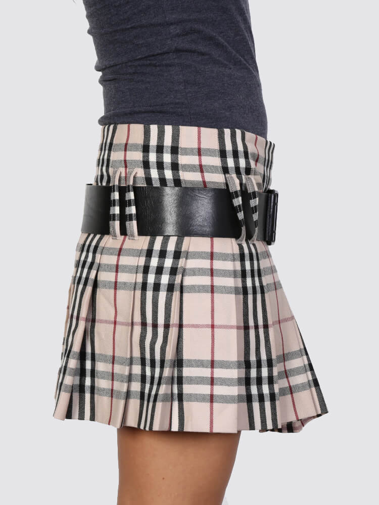 Burberry Check Wool Black Belt Skirt 34 www.luxurybags.eu