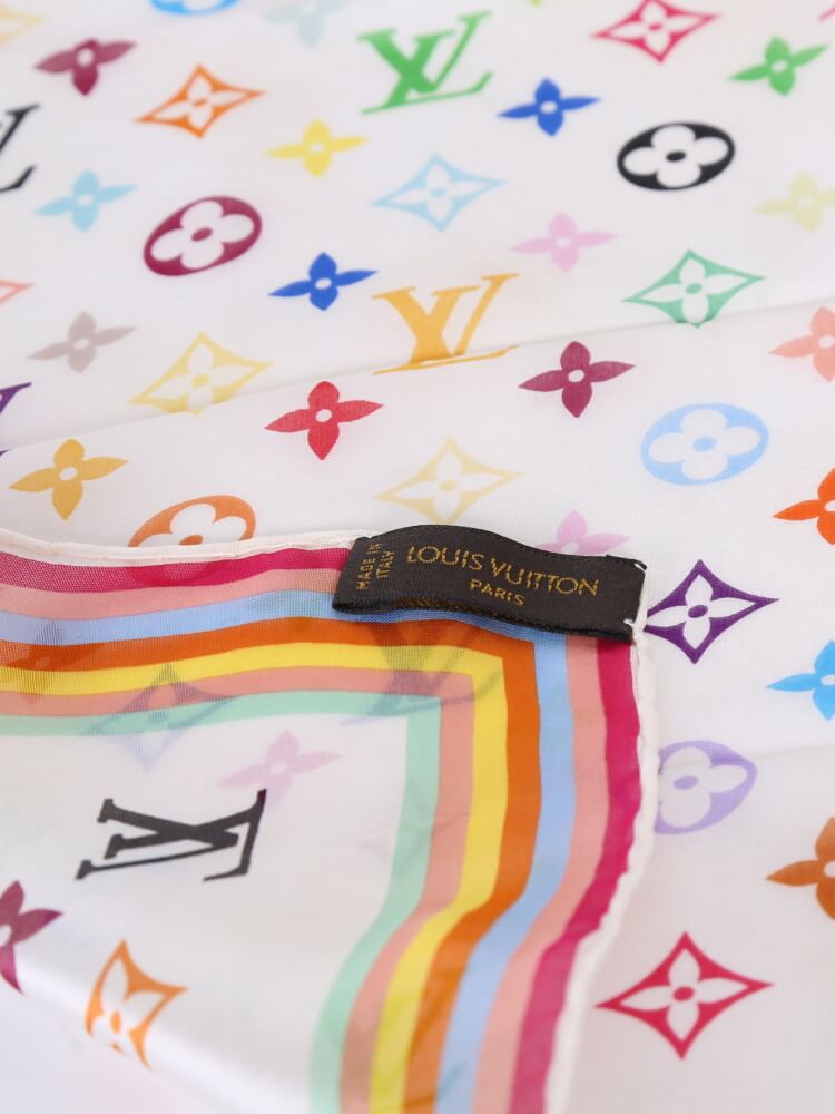 Louis Vuitton - Monogram Multicolore Silk Chiffon Scarf Blanc