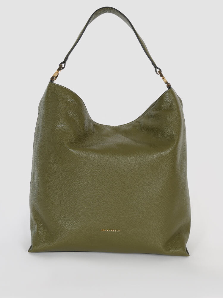 Coccinelle Arlettis Leather Hobo Bag Khaki www.luxurybags.eu