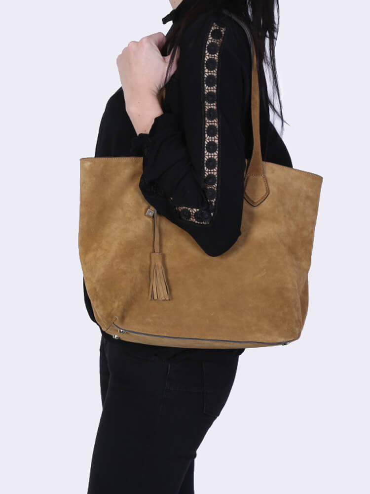 Coccinelle Suede Leather Shopping Bag Brown www.luxurybags.eu