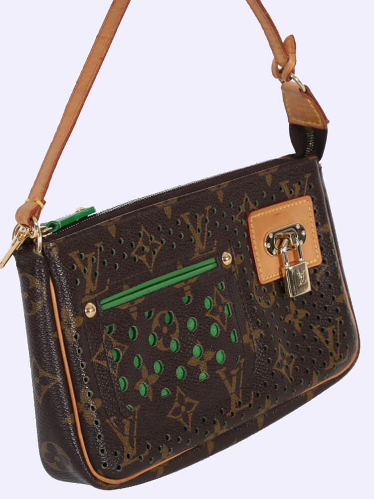 LOUIS VUITTON Monogram Perforated Pochette Accessories Bag Green 94306