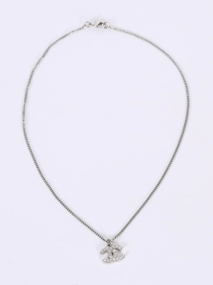 chanel crystal cc pendant necklace silver