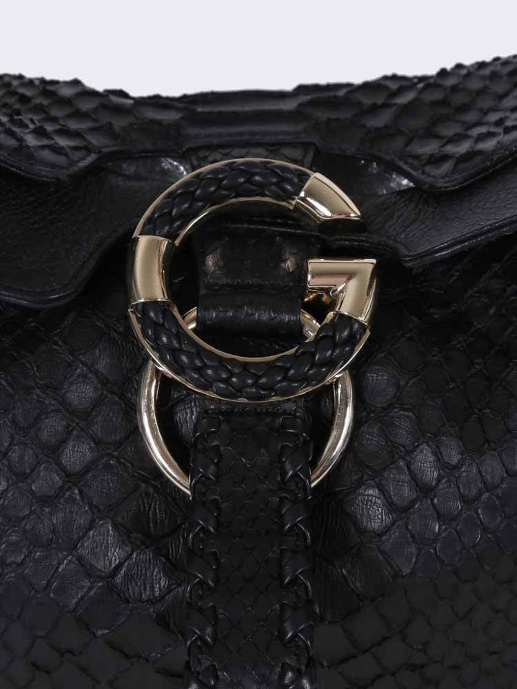 Gucci G Wave Python Leather Exclusive Europe Shoulder Bag Black