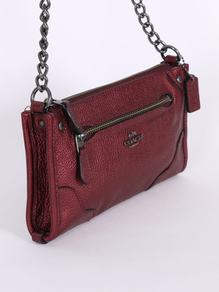 Coach Mickie Grain Leather Crossbody Metallic Burgundy www