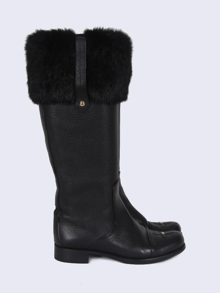 Louis Vuitton Black Leather And Fur Trim Mid Calf Lace Up Boots Size 41  Louis Vuitton | The Luxury Closet