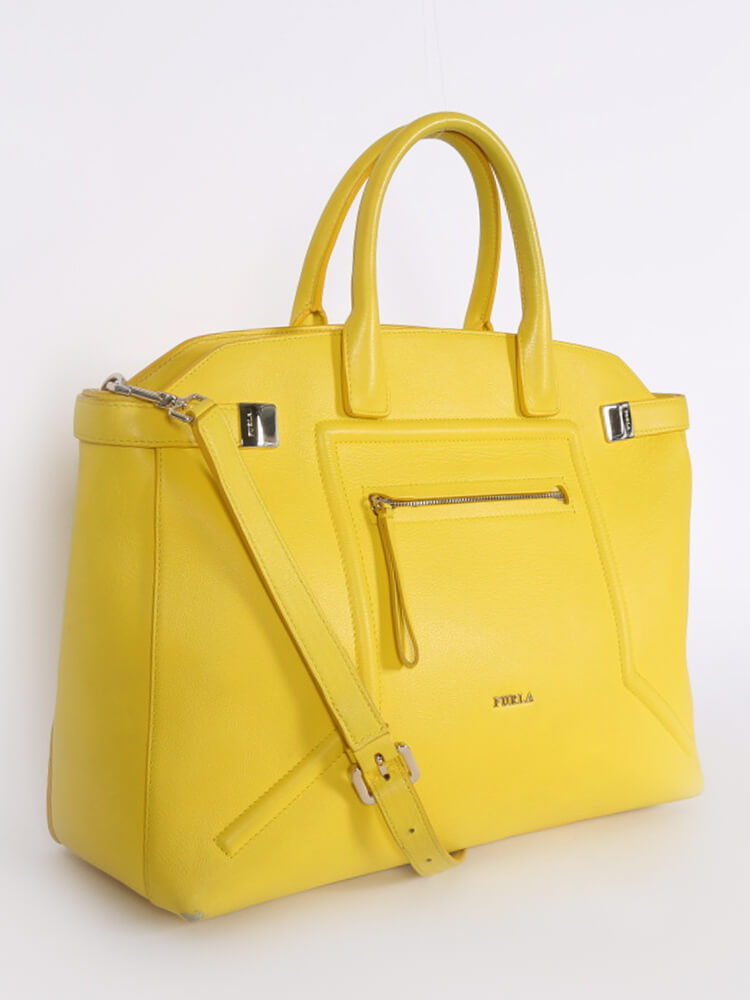 Leather tote Furla Yellow in Leather - 31481186