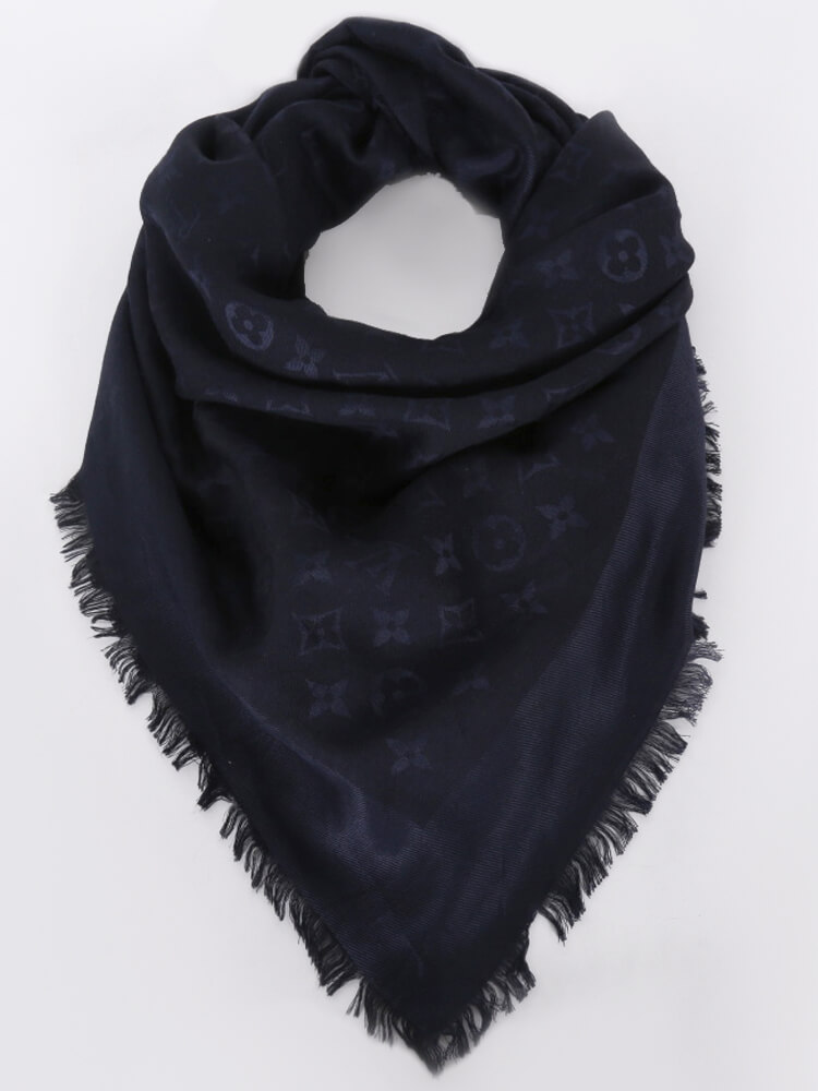 LOUIS VUITTON MONOGRAM SHAWL NIGHT BLUE Dark blue Silk ref.235295