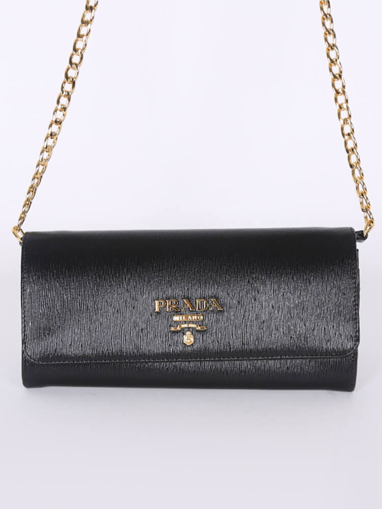 NWT Prada Wallet on a Chain Borsa Portafoglio Nero Black Vitello Move 1MT290