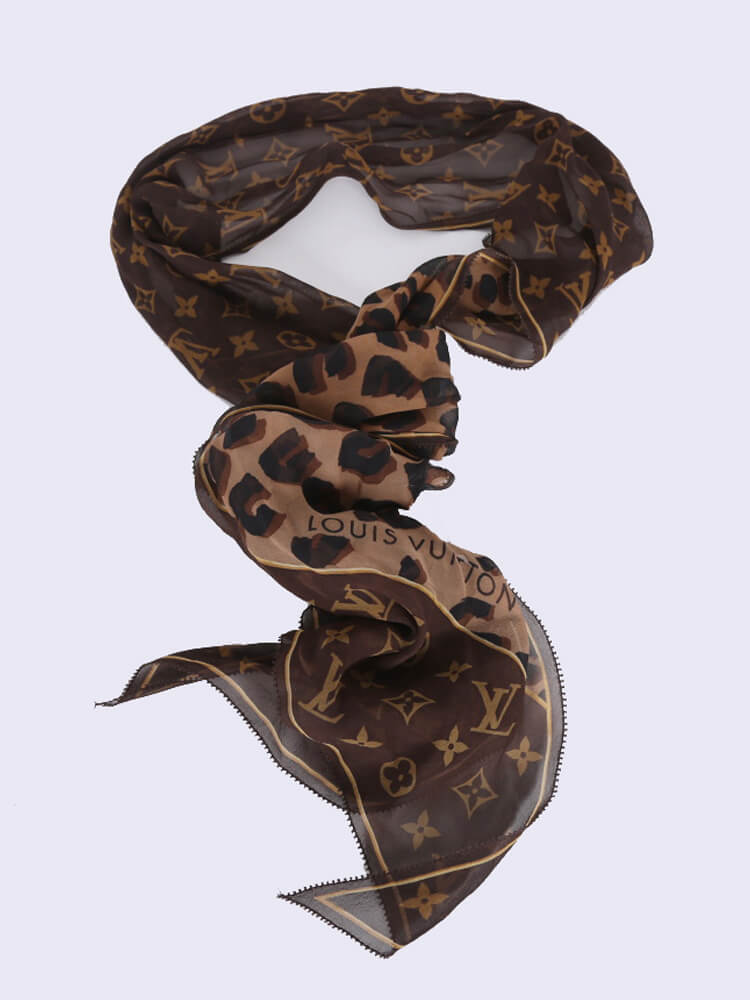 Louis Vuitton Brown Monogram and Leopard Print Silk Chiffon