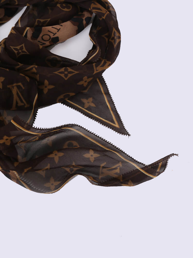 Louis Vuitton Brown Monogram and Leopard Print Silk Chiffon Bandeau Scarf