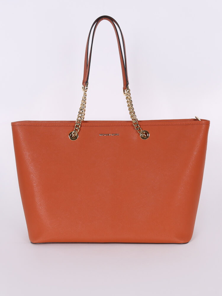 Michael Kors Jet Set Travel Chain Leather Tote in Brick