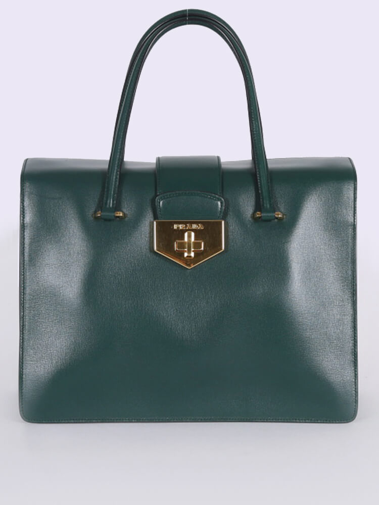 Prada - Box Calf Turnlock Top Handle Emerald 