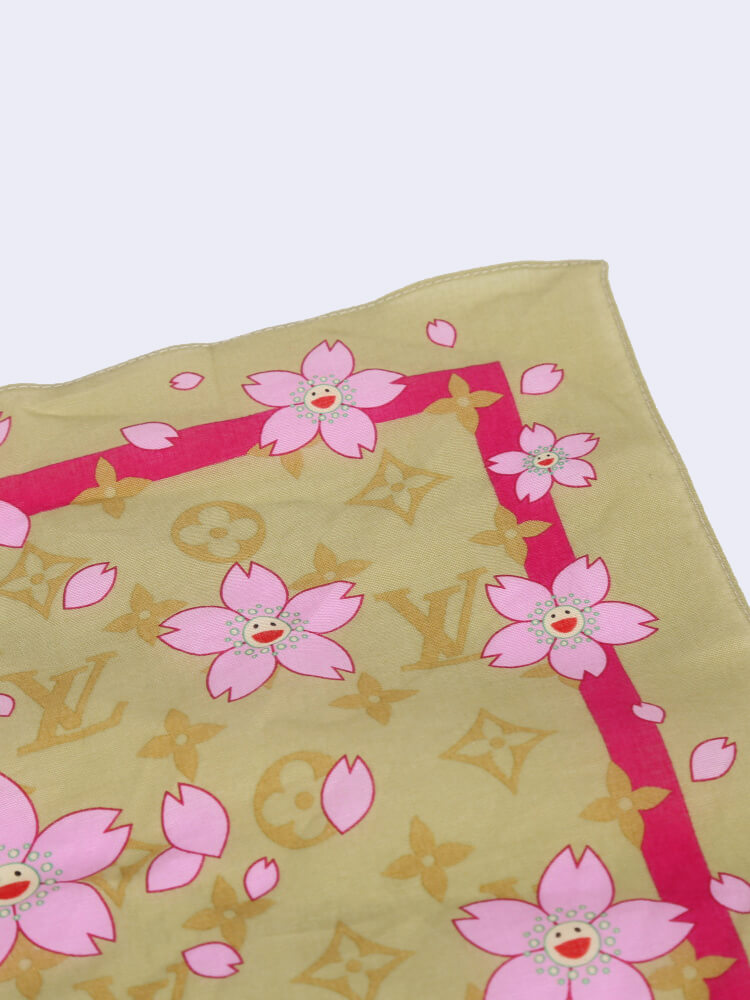 LOUIS VUITTON Cotton Monogram Cherry Blossom Square Scarf Pink 128228