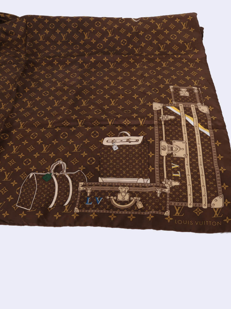 Louis Vuitton Brown Trunks Monogram Silk Scarf Louis Vuitton
