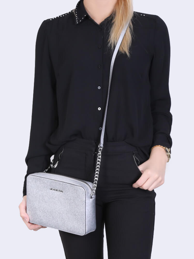 michael kors jet set crossbody silver