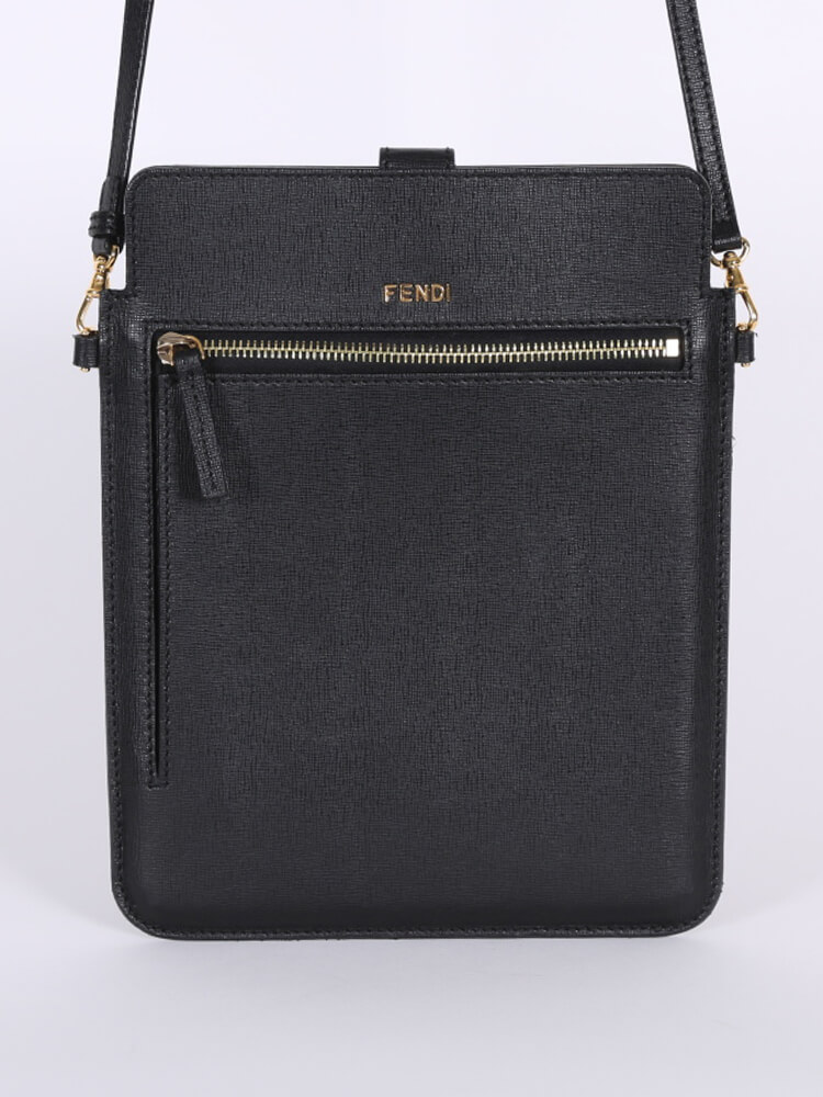 Fendi Saffiano Leather iPad Case with Strap Nero www.luxurybags.eu