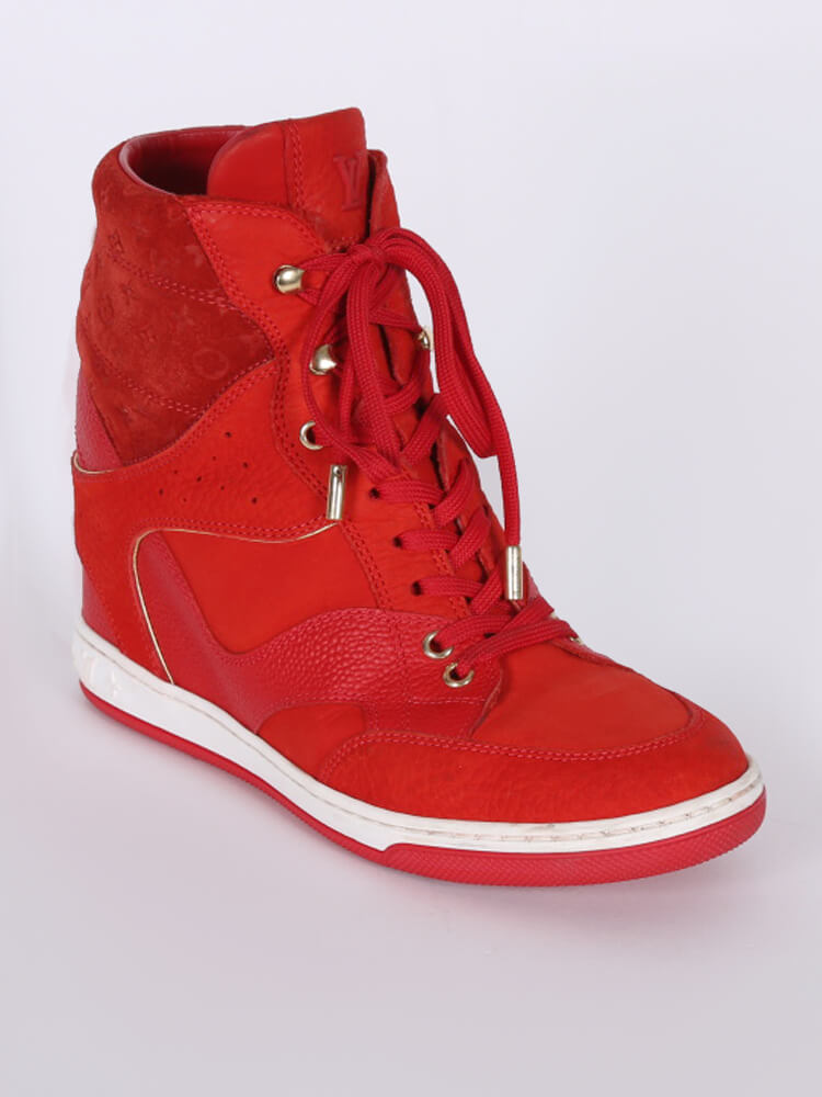 LOUIS VUITTON CLIFF SHOES 35.5 RED LEATHER WEDGE SNEAKERS ref.401330 - Joli  Closet