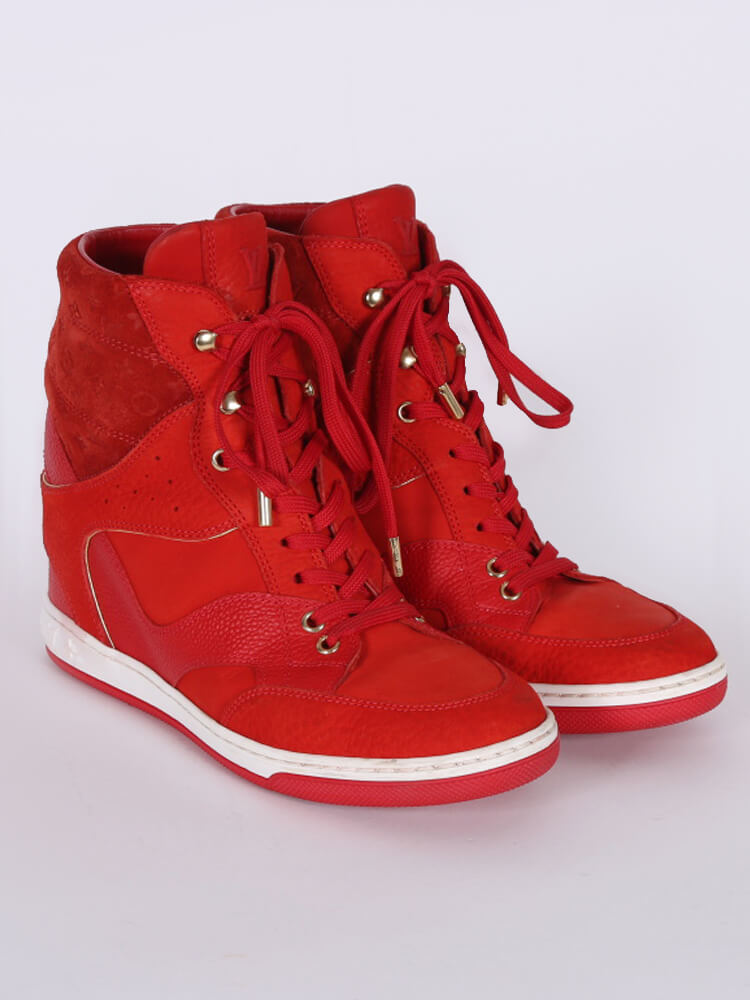 LOUIS VUITTON CLIFF SHOES 35.5 RED LEATHER WEDGE SNEAKERS ref.401330 - Joli  Closet